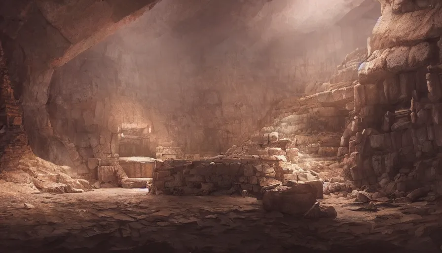 Prompt: A secret underground cave inside the Pyramids, Concept Art, Artstation, Hyperdetailed, Unreal Engine, Octane, Redshift, 4k