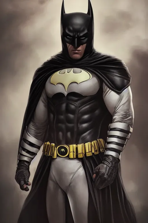 Image similar to characters portrait of MoonKnight mixed with Batman by ArtGerm and Tom Bagshaw, merged character, Full body shot, cinematic opening shot, 4k, highly detailed, cinematic lighting