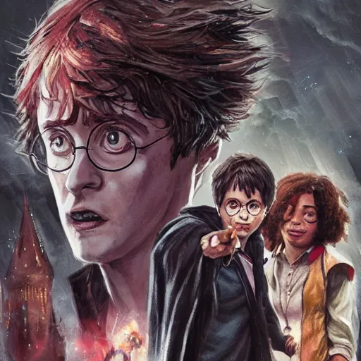 Image similar to Harry potter but all the cast are black, greg rutkowski