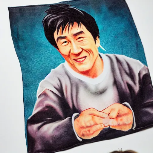 Prompt: Popup art style Jackie Chan wearing a bandana dancing