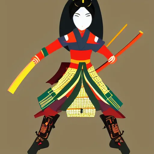 Prompt: vector art of a female samurai warrior