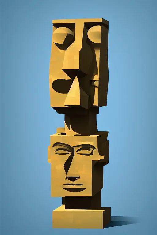 Image similar to cubist moai statue cutout digital illustration cartoon colorful beeple