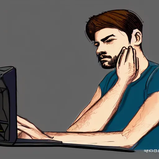 Image similar to inpatient user waiting in front of his computer, digital art