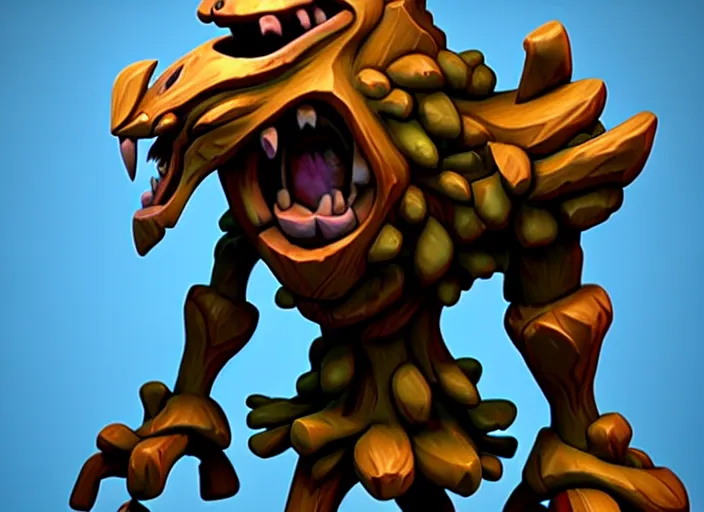 Image similar to wooden treant festeroot snarling head, stylized stl, 3 d render, activision blizzard style, hearthstone style, darksiders art style