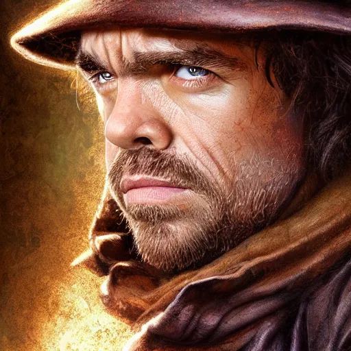 Image similar to peter dinklage as indiana jones, digital painting, extremely detailed, 4 k, intricate, brush strokes, mark arian, artgerm, bastien lecouffe - deharme