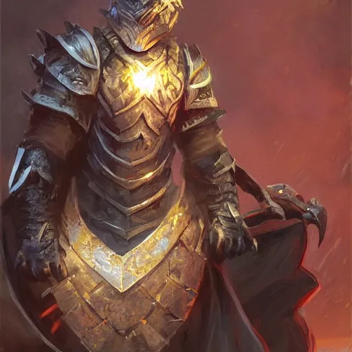 Image similar to digital art painting of a black dragonborn wearing armored wizard robes, dnd portrait painted by craig mullins and gaston bussiere and greg rutkowski