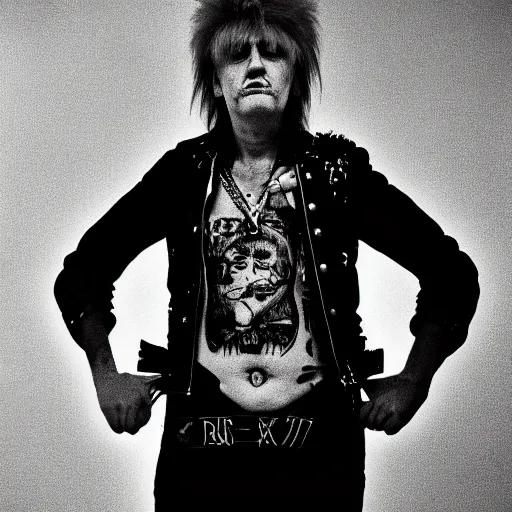 Prompt: a portrait photograph of a english 2 5 - year punk rocker from the 1 9 7 0 s. portrait canon 8 5 mm f 1. 2 photograph head and shoulders portrait