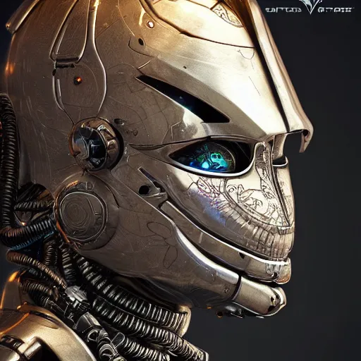 Prompt: close - up evil scifi subsurface wax cyborg android queen wearing a medieval helmet, ultra realistic, concept art, intricate details, serious, highly detailed, photorealistic, octane render, 8 k, unreal engine, art by todd mcfarlane and artgerm and greg rutkowski and alphonse mucha