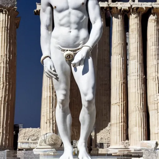 Prompt: tom holland as a greek marble statue, beautiful, national heritage, in the british museum, 4 k official photograph