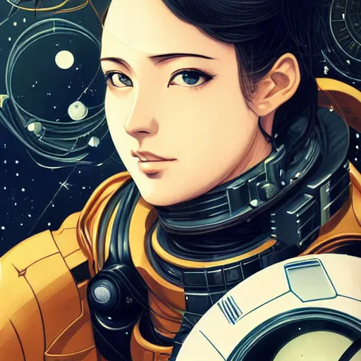 Image similar to anime manga portrait young woman astronaut , intricate, elegant, highly detailed, digital art, ffffound, art by JC Leyendecker and sachin teng