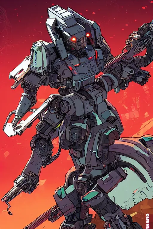 Image similar to cyberpunk mecha ninja is from borderlands and by feng zhu and loish and laurie greasley, victo ngai, andreas rocha, john harris