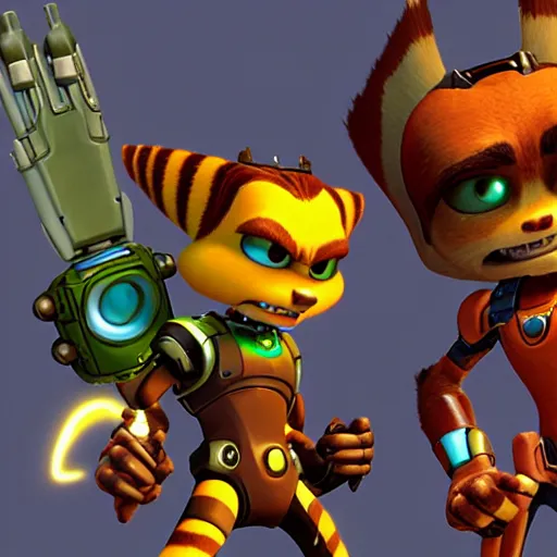 Image similar to ratchet and clank in the style of doom 1993