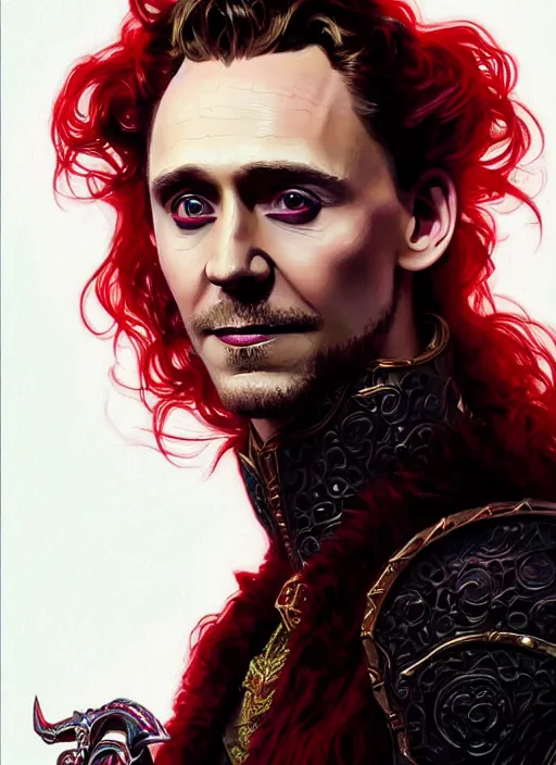 Image similar to portrait of tom hiddleston as a sultry vampire lord, crimson peek, jewelry, greek, ruby, intricate, headshot, highly detailed, digital painting, artstation, concept art, sharp focus, cinematic lighting, illustration, art by artgerm and greg rutkowski, alphonse mucha, cgsociety