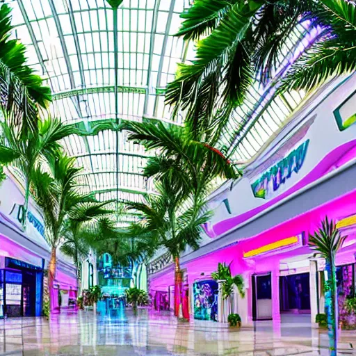 Prompt: vaporwave mall with palms