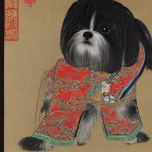 Image similar to portrait of a shih tzu dog as chinese empress, chinese painting 1 2 0 0