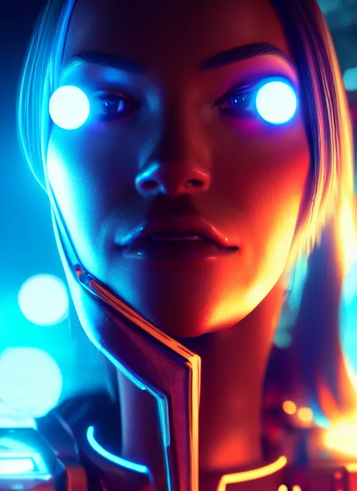 Prompt: Centered close up bokeh shot of cyborg women, cyberpunk background, High action glowing neon lights, digital art, artstation, cinematic, volumetric lighting, Award winning, ultra high resolution, intricate details, rendered with unreal engine, octane render, UHD 8K