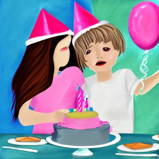 Image similar to the absolute despair of a birthday party, digital art painting