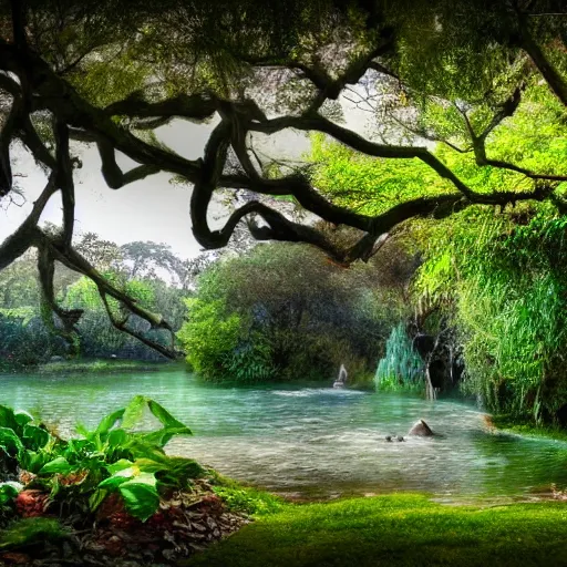 Prompt: 8 k, hd, award winning photography of the garden of eden