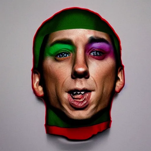 Image similar to eminem's face made of m & ms candy