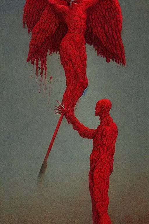 Prompt: red angel of wrath artstation painted by Zdislav Beksinski and Wayne Barlowe