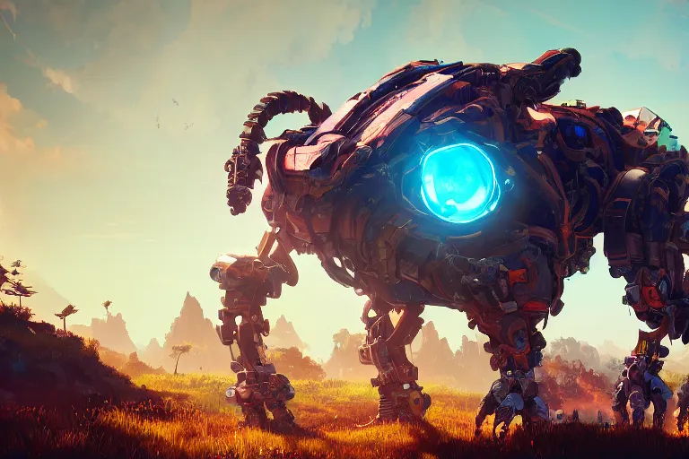 Image similar to watcher machine mecanical creature robot of horizon forbidden west horizon zero dawn bioluminiscence global illumination ray tracing hdr fanart arstation by ian pesty and alena aenami artworks in 4 k