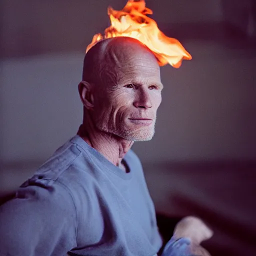 Fire art representation of Ed Harris, studio lighting, Stable Diffusion