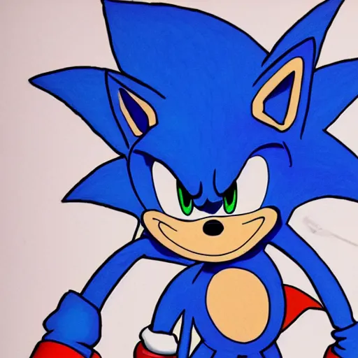 Prompt: Sonic the hedgehog, drawn by a drunk child maybe, it\'s really bad