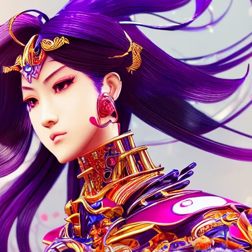 Prompt: the character design of an absurdly beautiful, elegant, idol made, by esuthio, combination of mecha and chinese swordsman, colorful, extremely detailed intricate linework, detailed faces, smooth, super sharp focus, bright colors, high contrast, matte, final fantasy, unreal engine 5 highly rendered, global illumination, radiant light
