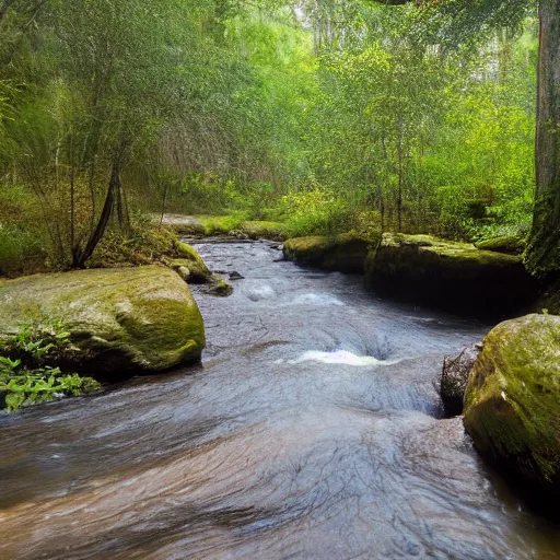 Prompt: rainbow river, rainbow river, rainbow river, volumetric lighting