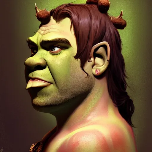 Prompt: travor philips as shrek face, highly detailed, digital painting, artstation, concept art, sharp focus, illustration, art by greg rutkowski and alphonse mucha