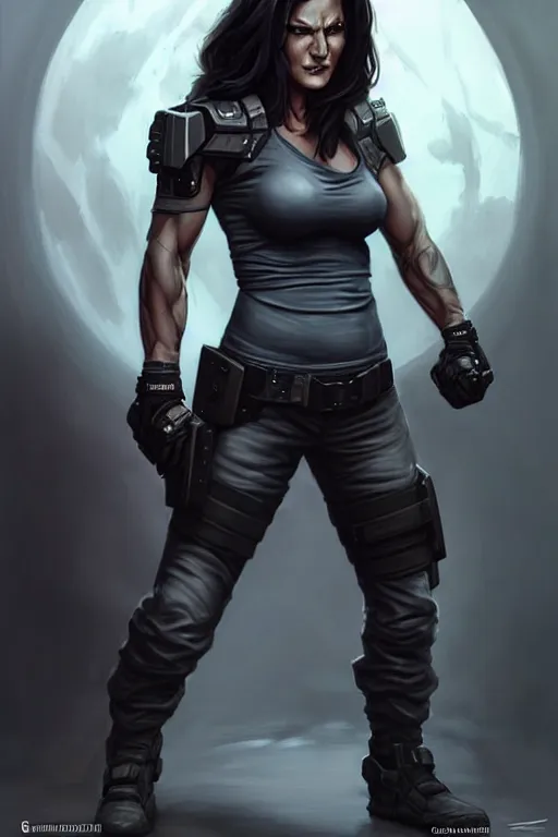 gina carano as a shadowrun ork with prothesis grey | Stable Diffusion ...