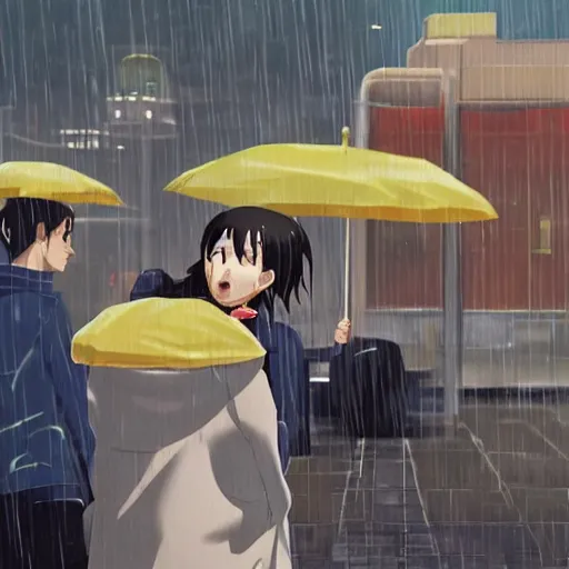 Image similar to eating a McDonald's burger in the rain, illustrated by Makoto Shinkai