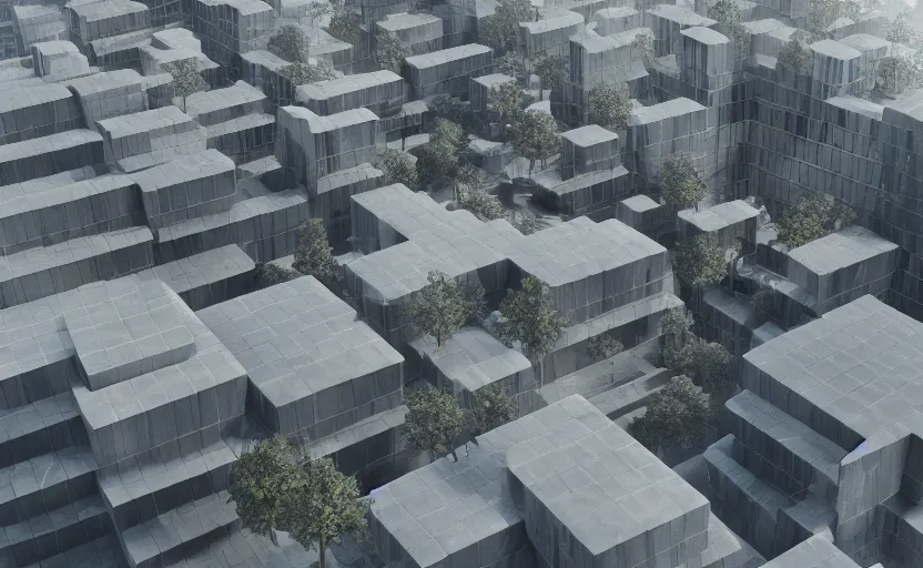 Image similar to brutalist architecture buildings, octane render, artstation trending, highly detailded