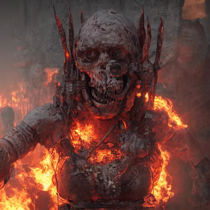 Image similar to gritty apocalyptic figure smiling with burning heart, octane render, 4 k ultra hd, hyper - detailed, seedy lighting, sharp focus, fantasy dark art