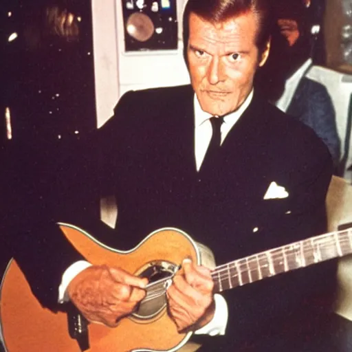 Image similar to roger moore in a nightclub in florida playing guitar