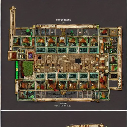 Prompt: full - color floor plan map of a fantasy tavern, hardwood floor, by greg rutkowski and james gurney, trending on artstation