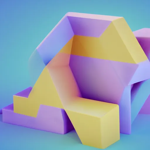 Image similar to A 3d render of several pastel colored liquid objects are melting together as a clay in a geometric shape with detailed shadow. Geometric shaped. render, low angle camera, detailed shading, vray octane, redshift. ray tracing. volumetric lighting. micro details, Hyper detailed, 8K3d, Trending on Artstation. rendered in cinema4d, Hyper realism.