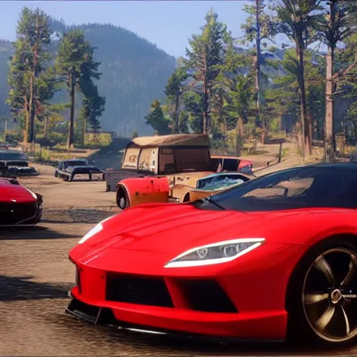 Prompt: Luxury Super Cars in Red Dead Redemption 2