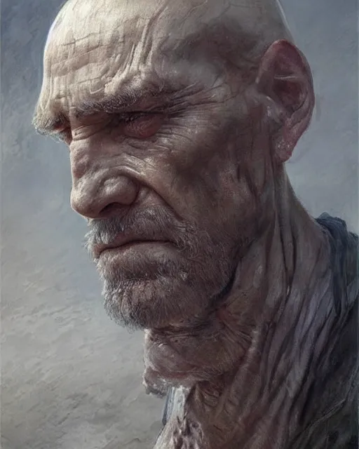 Image similar to old man with a big scar on his blind left eye, elegant, hard edges, wrath, muscles, ethereal, horror, fantasy art by greg rutkowski and magali villeneuve and claude monet
