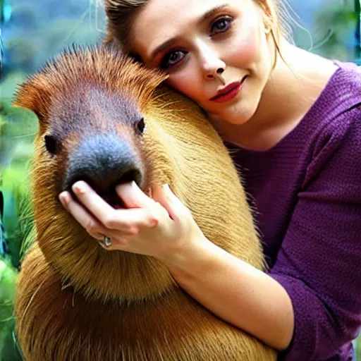 Image similar to elizabeth olsen with a capybara