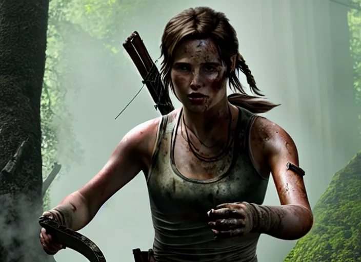 Image similar to film still of!!!! daisy edgar jones!!! as lara croft in new tomb raider movie, 8 k