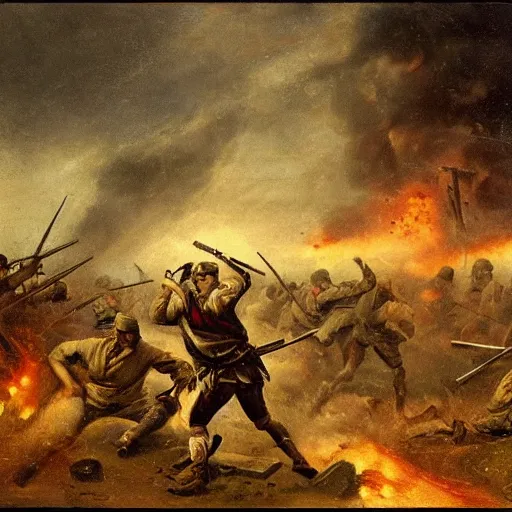 Image similar to pyrrhic victory, war, loner, battlefield scene,