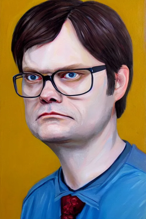 Prompt: portrait painting of dwight schrute