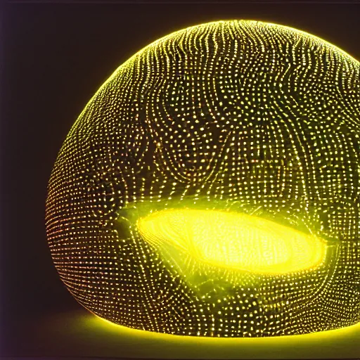 Image similar to annie liebowitz portrait of a plasma energy tron dinosaur egg made up of glowing electric plates and patterns. cinestill