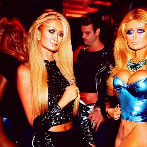 Prompt: “high quality image of paris hilton and ayesha erotica realistic faces clubbing in a club, realistic 8K HD”