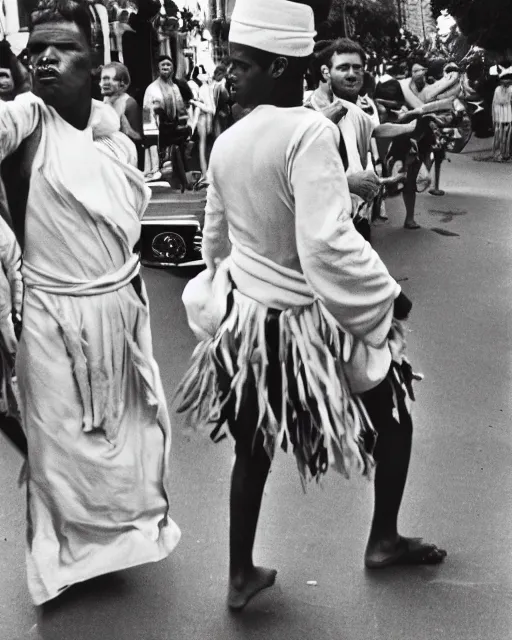 Image similar to Award winning reportage photo of Monegasque Natives with incredible hair wearing traditional garb by Garry Winogrand and Dian Arbus, 85mm ND 5, perfect lighting, gelatin silver process