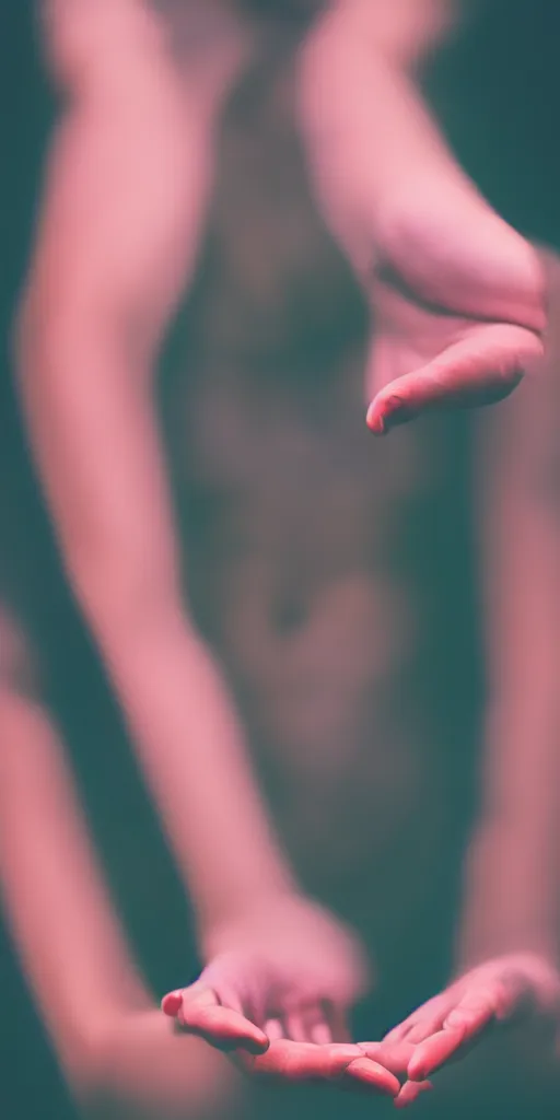 Prompt: a blurry closeup picture of woman's skin gripped tightly, female bodies, hands, macro photography, long exposure photograph, surrealism, anamorphic bokeh, orange and cyan lighting, cinematic