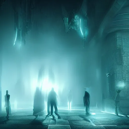 Prompt: techno-wizard, lightening, cyberpunk, occult, dark, summoning ritual, dungeon, photo realistic, Cinematic lighting, cinematic composition, foggy, dark atmosphere, 8k