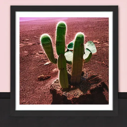 Image similar to Realistic pink cactus with laughing face in the desert, movie shot, studio shot, studio lighting, 8k