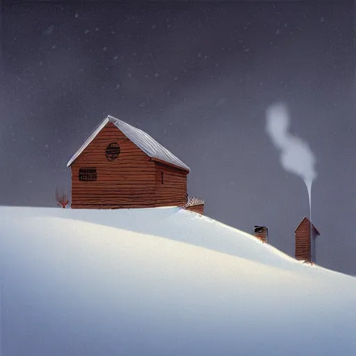 Image similar to a cabin on a hill, smoke rising from the pipe, snowstorm, winter, by alex andreev